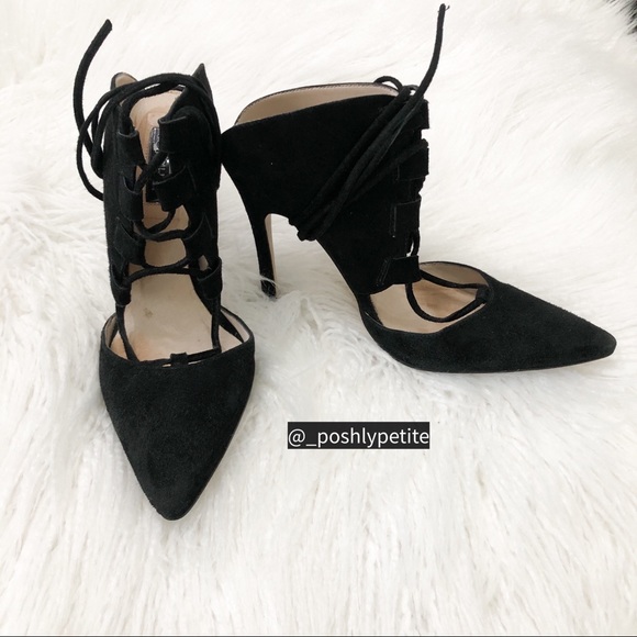 TopShop black suede lace up strappy pump heels - Picture 5 of 14